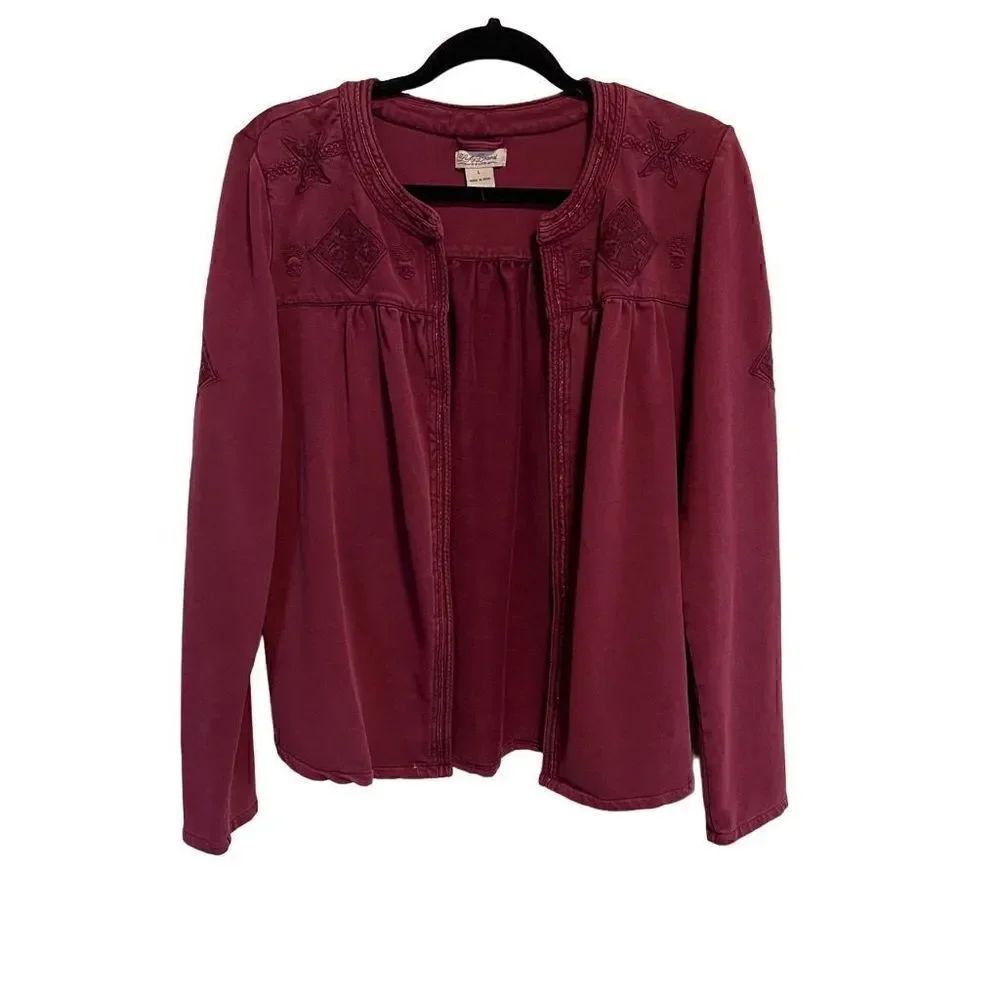 Lucky Brand- Women’s Maroon Emboridered Casual Blazer Boho Jacket, Size Large
